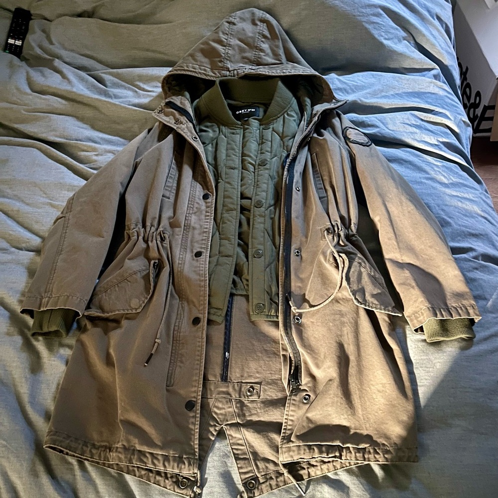Olive Green OBEY Parka Jacket with Quilted Liner